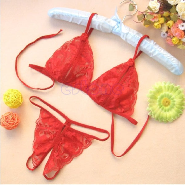 Sexy Lingerie Lace Blossom Women's Bikini Bra T-back G-string Underwear 1 Set U90E