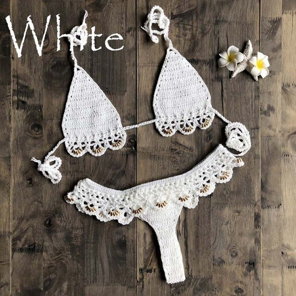 Crochet Micro Bikini Set High Waist G Thong Halter Swimwear Beach Sexy Lingerie Sets 2019 New Arrival