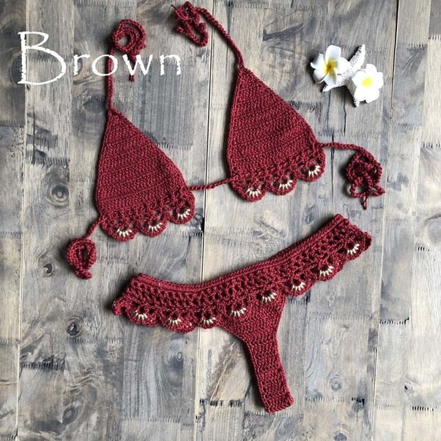 Crochet Micro Bikini Set High Waist G Thong Halter Swimwear Beach Sexy Christie's Collection Crochet Micro Bikini Set High Waist G Thong Halter Swimwear Beach Sexy Christie's Collection