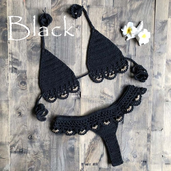 Crochet Micro Bikini Set High Waist G Thong Halter Swimwear Beach Sexy Lingerie Sets 2019 New Arrival