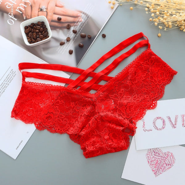 Sexy Panties Women Lace Low-Rise Solid Sexy Briefs Female Underwear Cross Strap Temptation Lingerie Ladies G String Thong