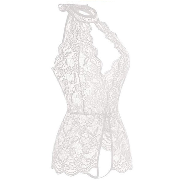 Valentine's Day Sexy Set Spaghetti Strap Perspective Lingerie Women Sexy Bodysuit Crochet Lace Sheer Mesh Halter Teddy Fashion