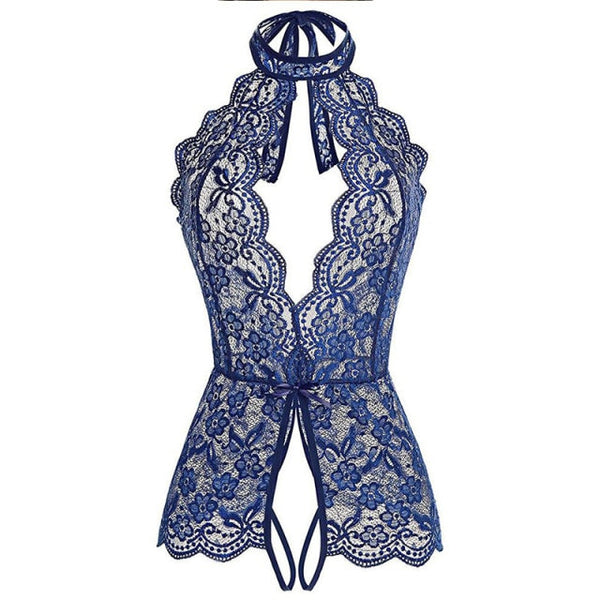 Valentine's Day Sexy Set Spaghetti Strap Perspective Lingerie Women Sexy Bodysuit Crochet Lace Sheer Mesh Halter Teddy Fashion